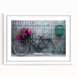 Extra large abstract art print featuring a textured bicycle design in muted earth tones on a framed white mat.