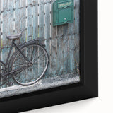 Extra large black wall art featuring a colorful, textured depiction of a bicycle on framed canvas.