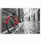 Black and white vintage bicycle illustration on stretched canvas, ideal for kitchen wall art or bedroom decor.