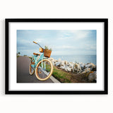 Extra large abstract art print of a bicycle in vibrant colors on a textured canvas, ideal for living room decor.
