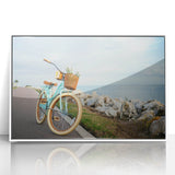 Art Deco style poster of a vintage bicycle on a framed acrylic, utilizing monochrome shades.