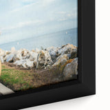Extra large framed canvas featuring a black bicycle on a textured, colorful background, ideal for living room decor.