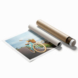 Extra large rolled print featuring a vintage bicycle with floral accents, ideal for classy bathroom wall art.