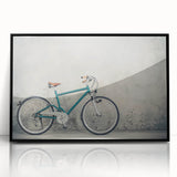 Large abstract wall art featuring a stylized bicycle in black and white tones on a framed acrylic.