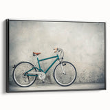 Black and white vintage poster art of a bicycle on framed canvas, ideal for bedroom wall decor.