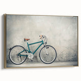 Framed canvas featuring a vintage bicycle in black on a gold background, ideal for bedroom wall decor.