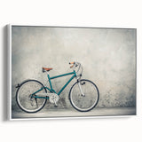 Framed canvas of a vintage poster featuring a black bicycle on a colorful abstract background, ideal for living room decor.