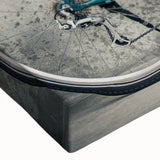 Black and white close-up of a bicycle, printed on large stretched canvas, suitable for bedroom wall art.