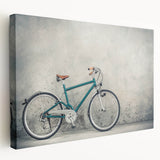 Side view of a vintage bicycle print on stretched canvas with neutral tones, ideal for kitchen wall art.