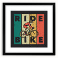 Extra large abstract art print of a colorful bicycle on textured canvas, framed in black, ideal for living room decor.