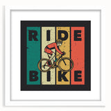 Extra large abstract art print featuring a textured bicycle design in monochrome, framed with a white mat.