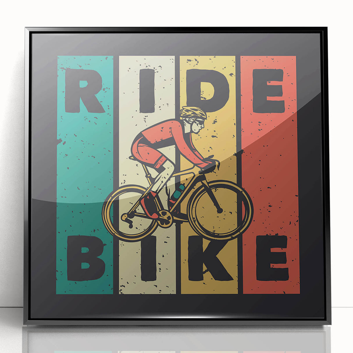 Large abstract wall art featuring a bicycle design in black and white tones on a framed acrylic.