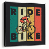Black and white framed canvas featuring a side view of a vintage bicycle, ideal for bedroom wall art.
