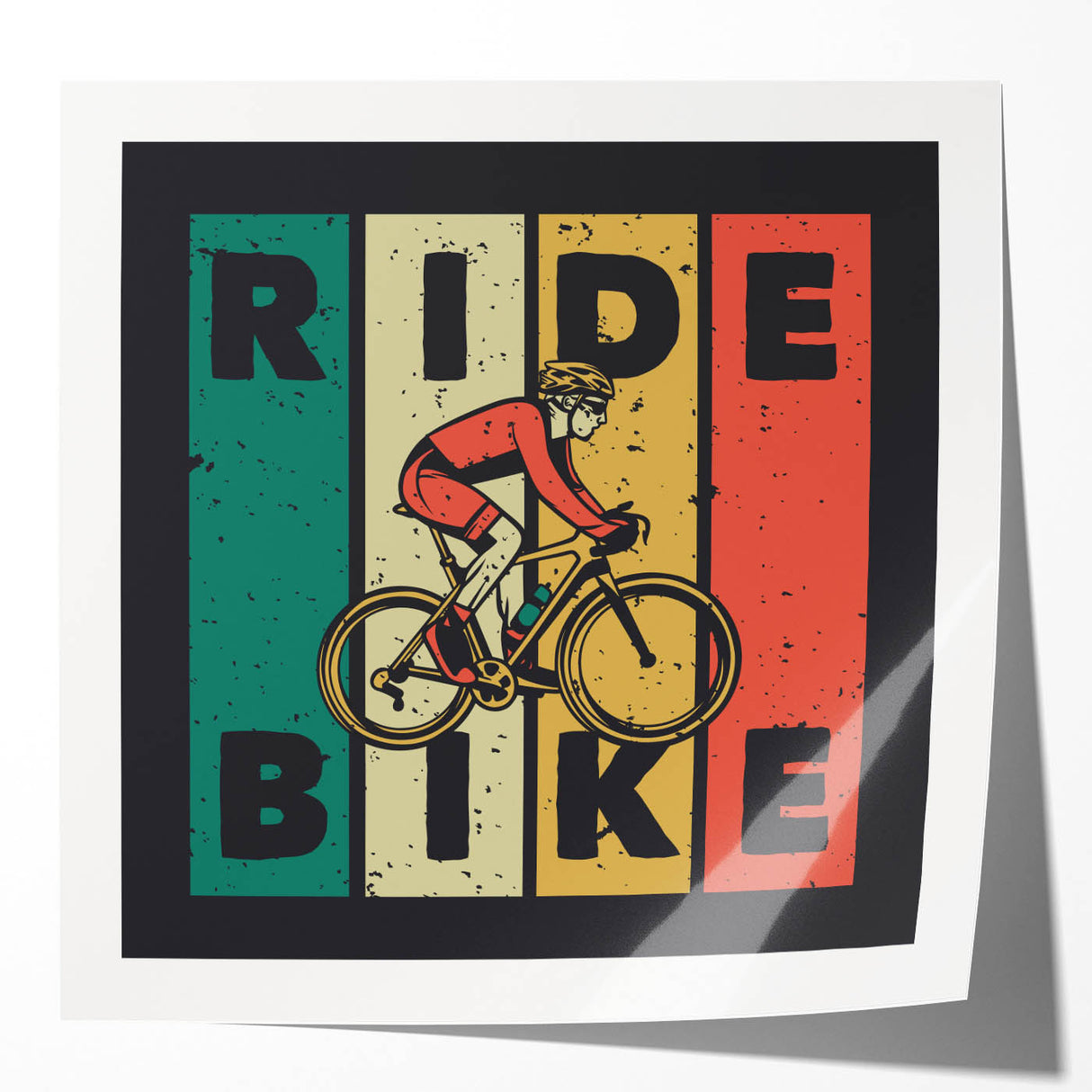 Rolled print of a vintage bicycle with floral accents in muted earth tones, ideal for art wall dining room.
