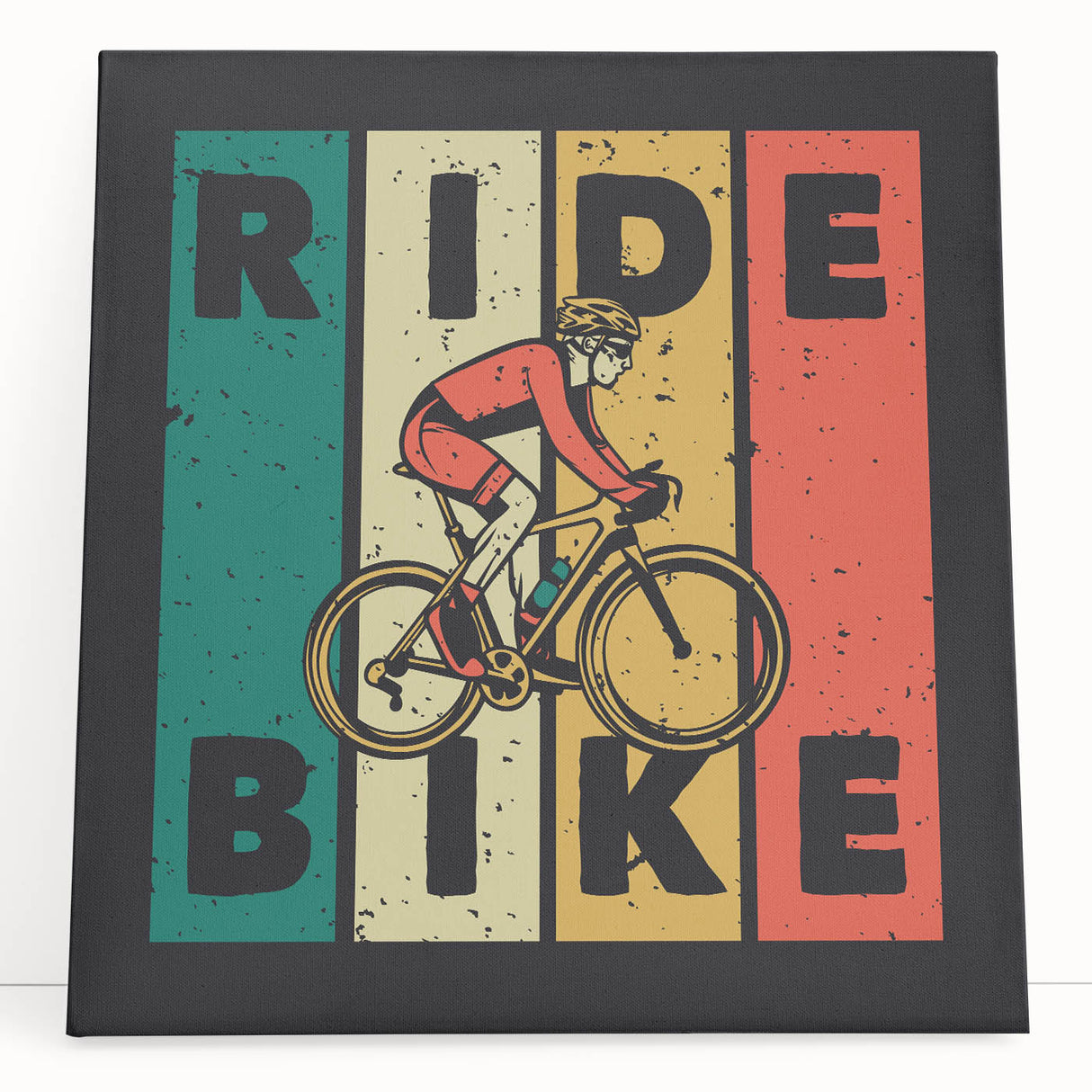 Black and white photo of a vintage bicycle on stretched canvas, ideal for kitchen wall art.