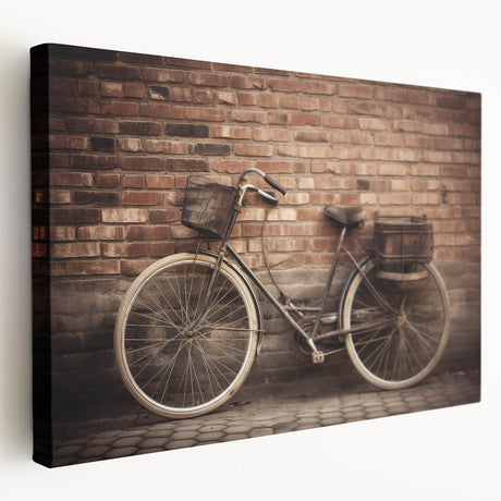 Large canvas print of a vintage bicycle in muted earth tones, ideal for kitchen wall decor.