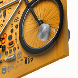 Mid-century modernist large abstract art print of a bicycle on acrylic glass, featuring earthy and neutral tones.