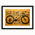 Extra large abstract art print of a colorful bicycle on textured canvas, framed in black, ideal for living room decor.