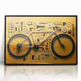 Large abstract wall art depicting a bicycle in black and white, framed in acrylic, suitable for modern art wall decor.