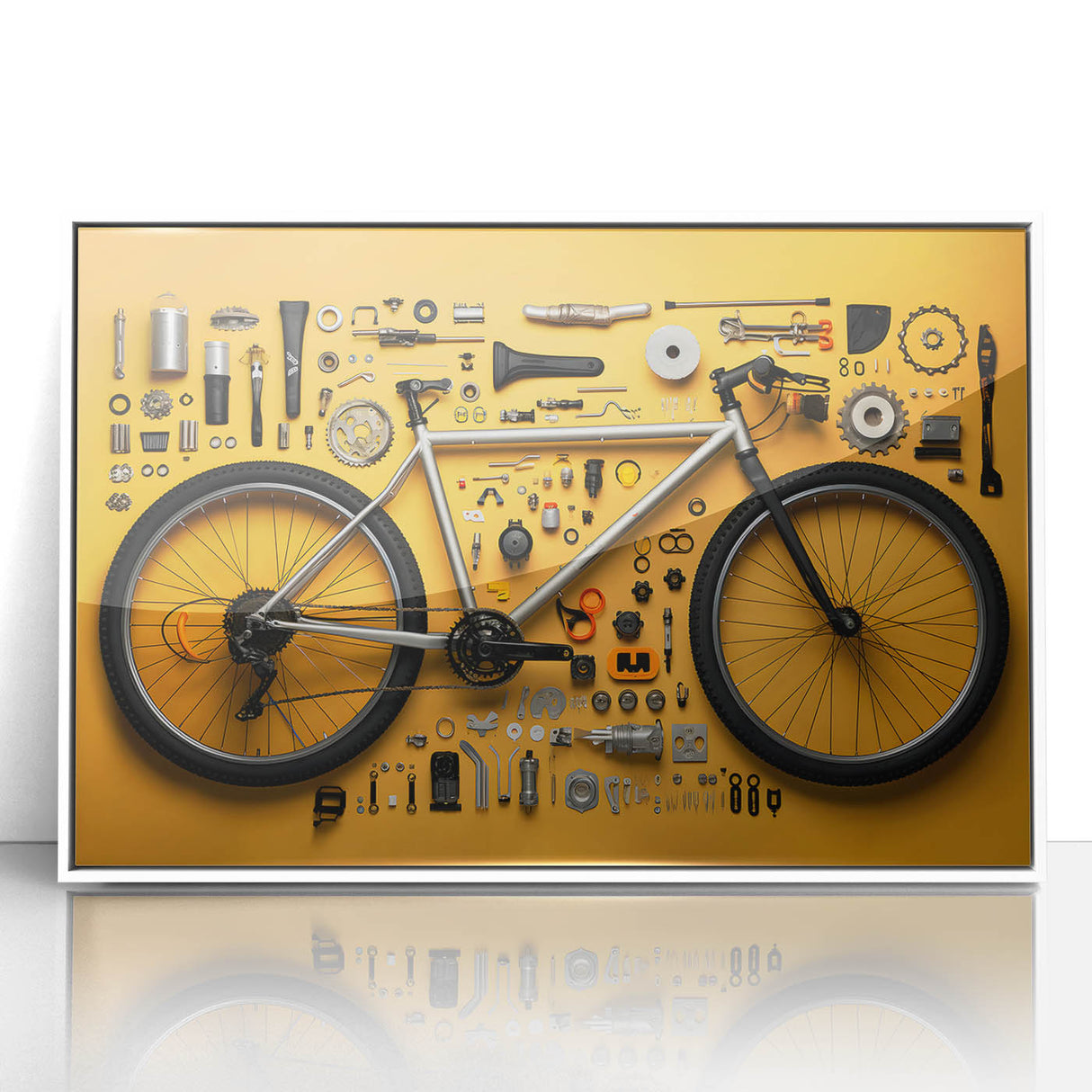 Art deco poster of a vintage bicycle in monochrome tones on white acrylic, ideal for nursery wall decor.