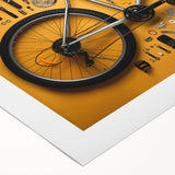 Art deco poster featuring a vintage bicycle in muted brown and cream tones, on rolled canvas, suitable for dining room decor.