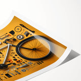 Extra large wall art featuring a line art design of flowers on a bicycle, in black and white on rolled print.