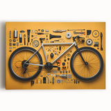 Large black and white photo of a vintage bicycle on stretched canvas, ideal for kitchen wall art.