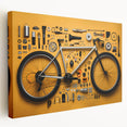 Side view of a vintage bicycle on stretched canvas with neutral color tones, suitable for kitchen wall art.