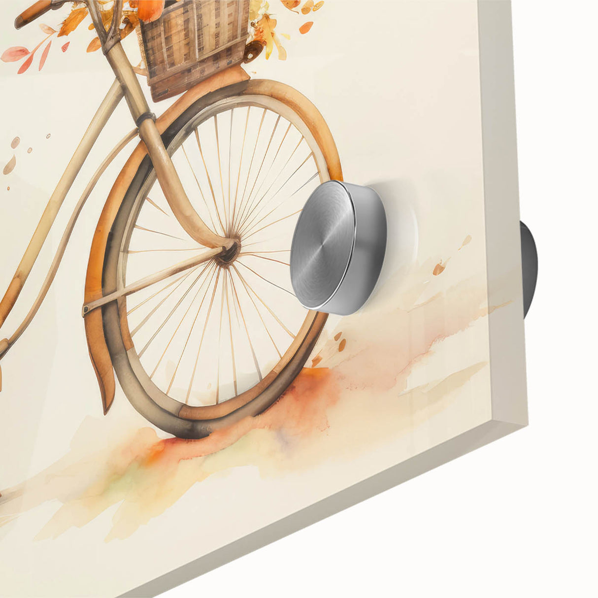 Mid-century modernist bicycle design in muted earth tones on large acrylic glass, ideal for dining room art.