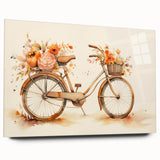 Side view of a bicycle depicted in large abstract style on acrylic glass, featuring neutral and metallic shades.