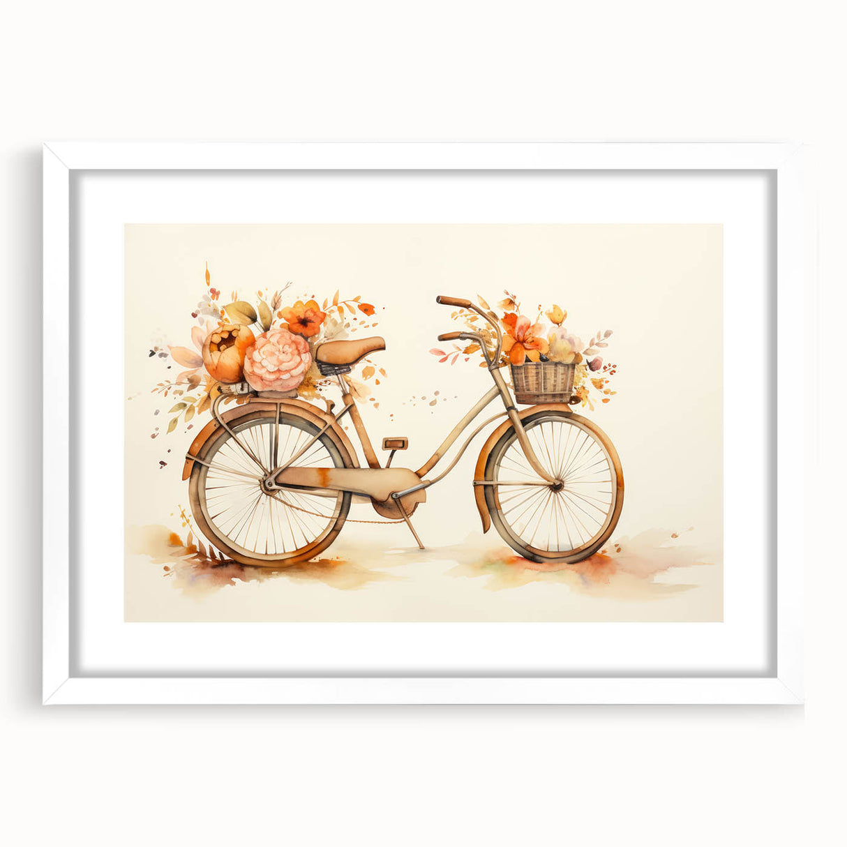 Extra large abstract art print of a bicycle in textured black and white, framed with a white mat.