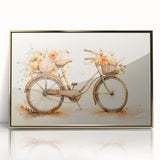 Mid-century modernist art of a bicycle in muted earth tones on a large acrylic print, suitable for nursery wall decor.