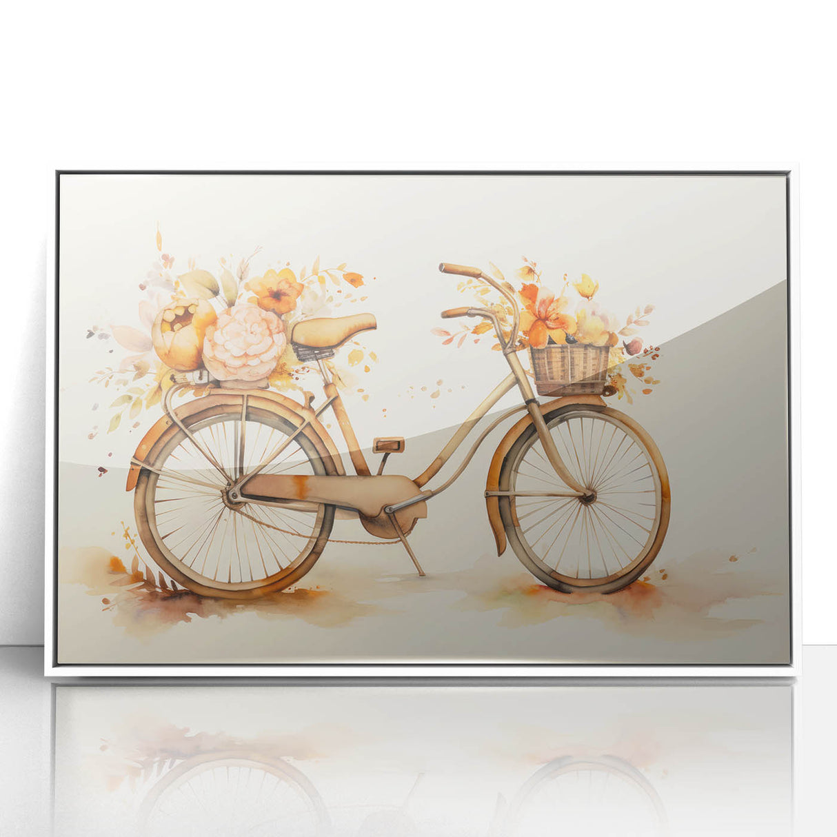 Art deco poster of a bicycle in monochrome tones on a framed acrylic, ideal for nursery wall décor.