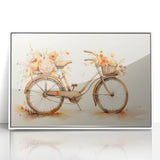 Art deco poster of a bicycle in monochrome tones on a framed acrylic, ideal for nursery wall décor.