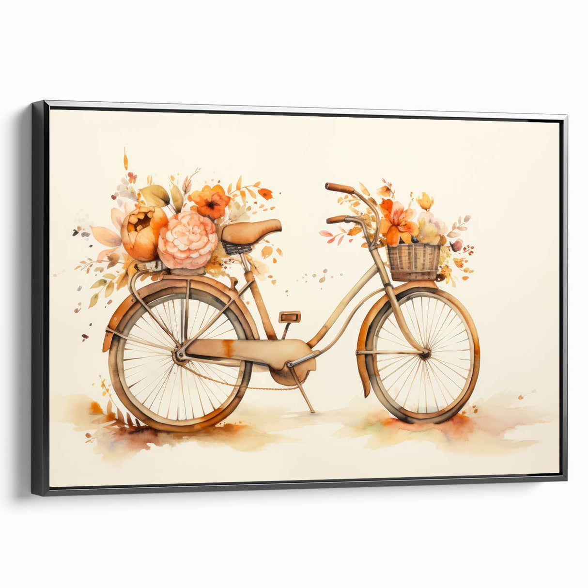 Black and white framed canvas featuring a vintage bicycle side view, ideal for bedroom wall art.
