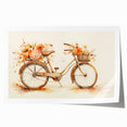 Extra large rolled print of a vintage bicycle with floral accents in soft pastel shades, ideal for art wall dining room.