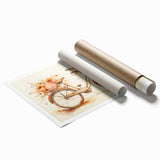 Extra large rolled print featuring a vintage bicycle with floral accents in soft pastel colors.