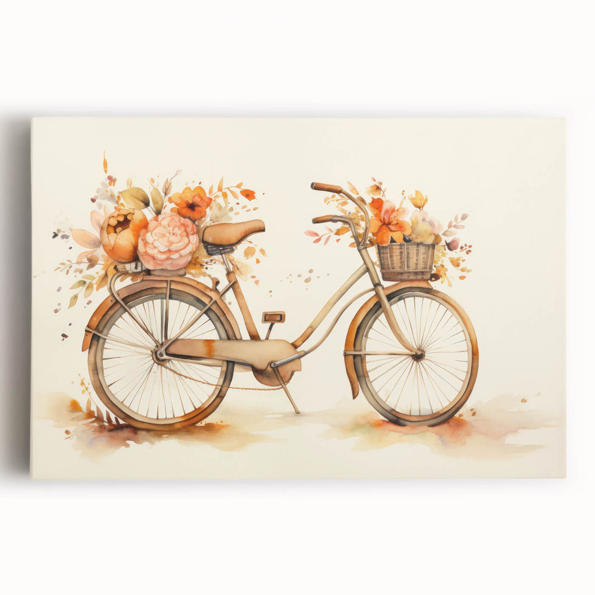 Black and white photo of a vintage bicycle on stretched canvas, ideal for kitchen wall art.