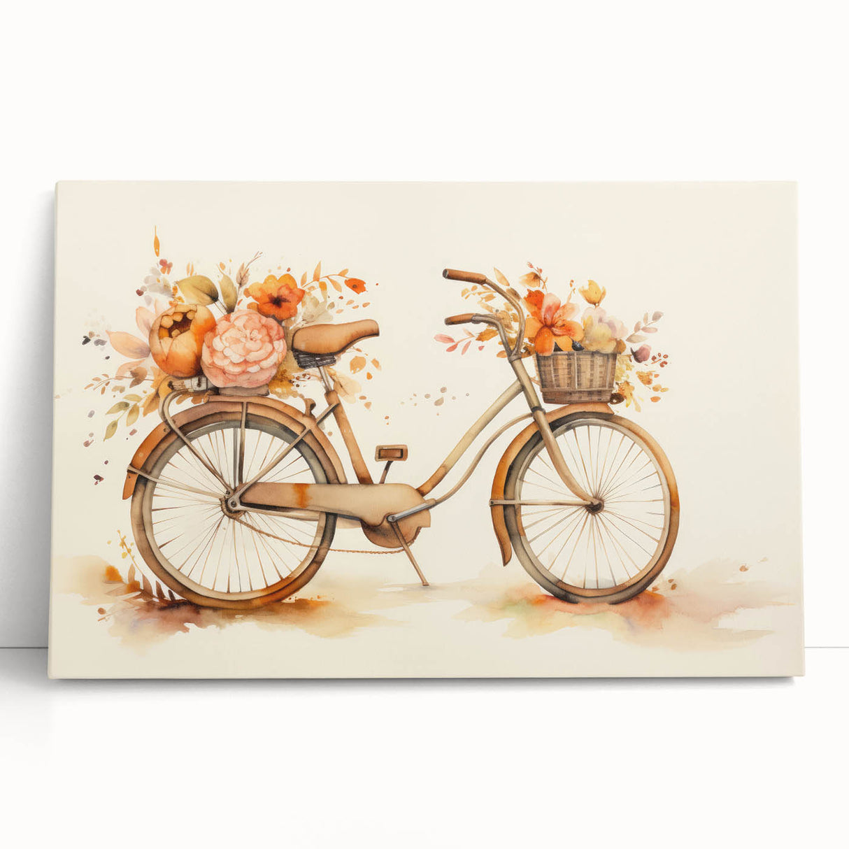 Black and white photo of a vintage bicycle on stretched canvas, suitable as kitchen wall art or for a bedroom.