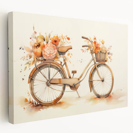 Side view of a vintage bicycle on a large stretched canvas with muted earth tones, ideal for kitchen wall art.