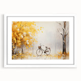 Extra large abstract art print featuring a textured bicycle design in neutral tones on a white framed canvas.