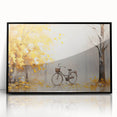 Large abstract wall art featuring a black and white bicycle, mid-century modernist style, framed in acrylic.