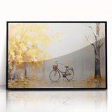 Large abstract wall art featuring a black and white bicycle, mid-century modernist style, framed in acrylic.