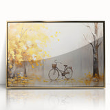 Mid-century modernist bicycle artwork in muted earth tones on a framed acrylic, suitable for nursery wall decor.
