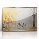 Mid-century modernist art of a bicycle in muted gray tones on a silver framed acrylic, ideal for nursery wall art.