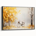 Black and white vintage poster art of a bicycle on framed canvas, ideal for bedroom wall decor.