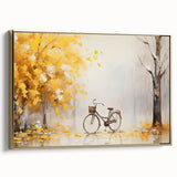 Framed canvas featuring a vintage black bicycle on a muted landscape background, ideal for bedroom wall decor.