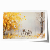 Vintage-style bicycle with floral accents in muted colors on a rolled canvas, suitable for dining room or bathroom.