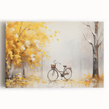 Black and white photograph on stretched canvas featuring a vintage bicycle, suitable as large kitchen wall art.