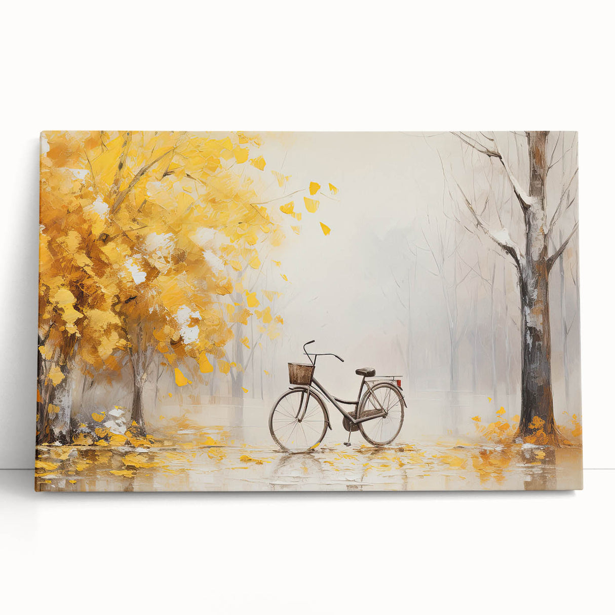 Black and white photo of a vintage bicycle on a stretched canvas, ideal for kitchen wall art.